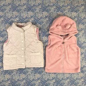 1 Pair of girls vest pink/white vest size 2t and 24m